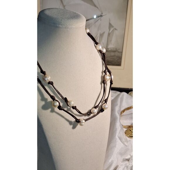 Artistic Women's Necklace Genuine Pearls Beachy Nautical Boho Grandma Chic - Picture 8 of 9